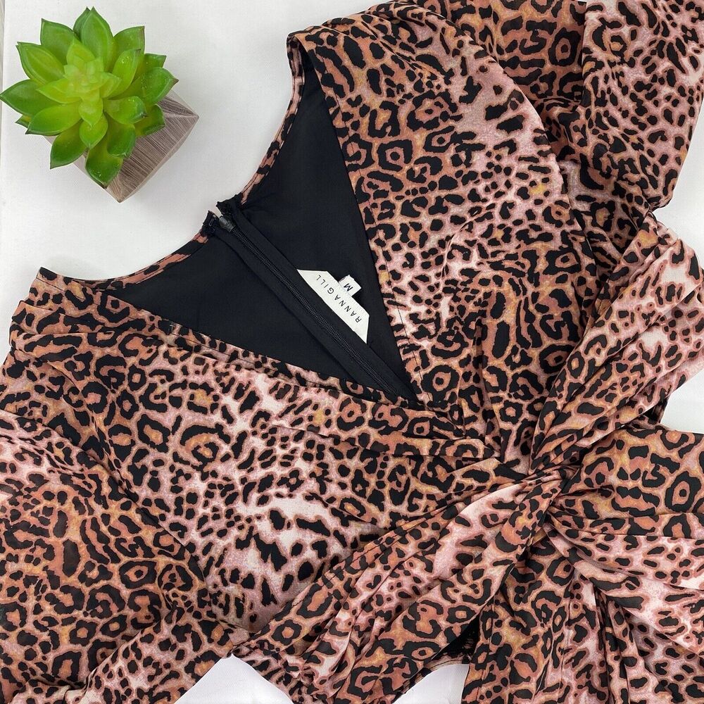 Anthropologie Women's Ranna Gill Leopard Cut Out Midi‎ Dress Size M Brown